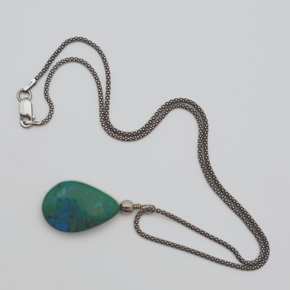 TURQUOISE Tear Drop Pendant And STERLING SILVER 16" NECKLACE